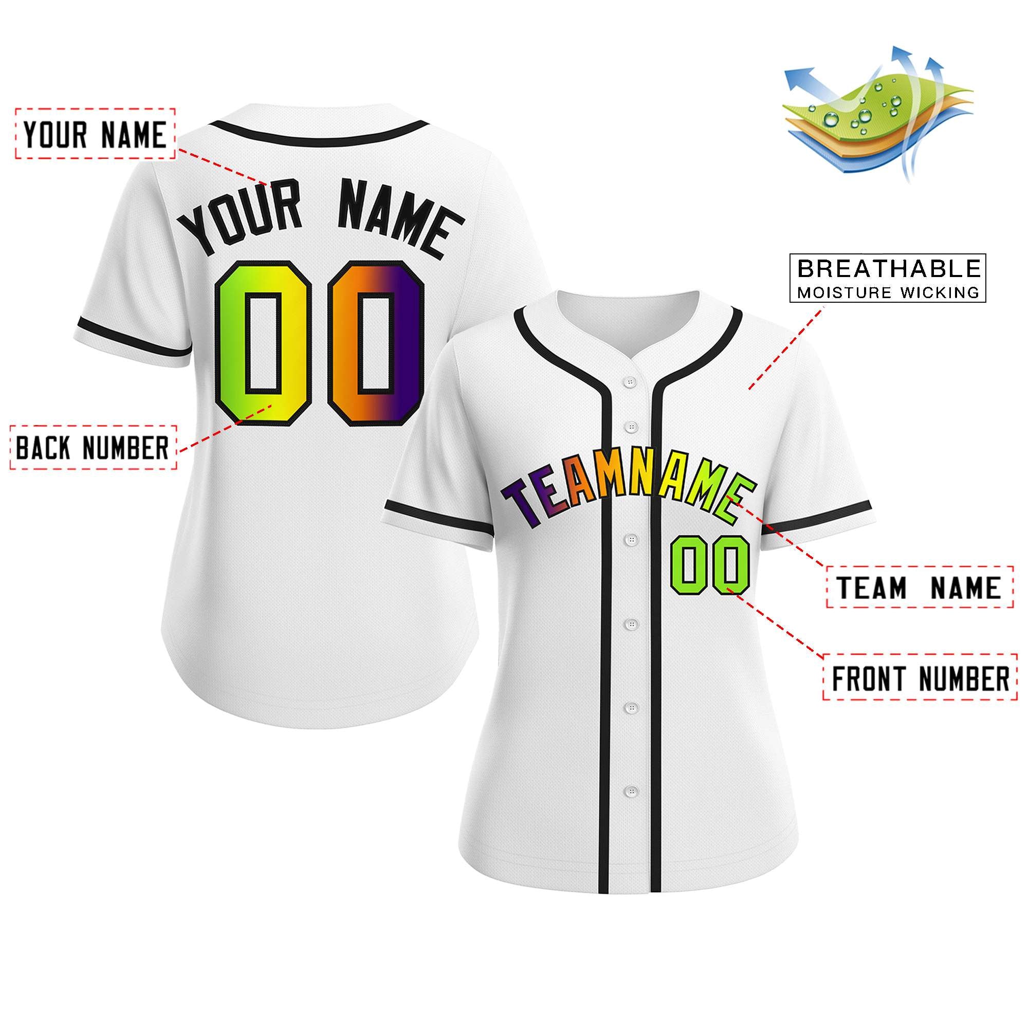 Custom White Purple-Black Gradient Fashion Baseball Jersey For Women