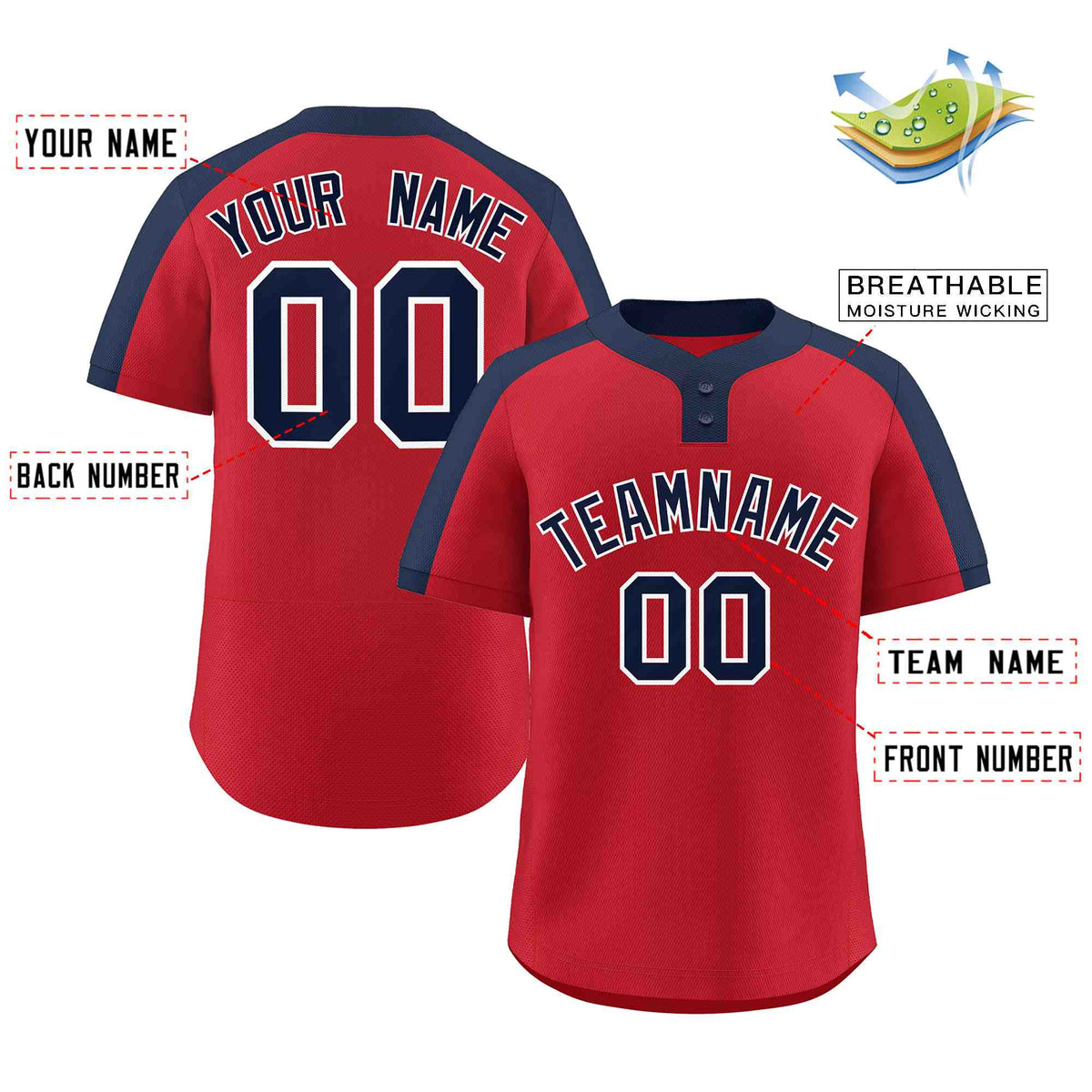 Custom Red Navy-White Classic Style Authentic Two-Button Softball Jersey
