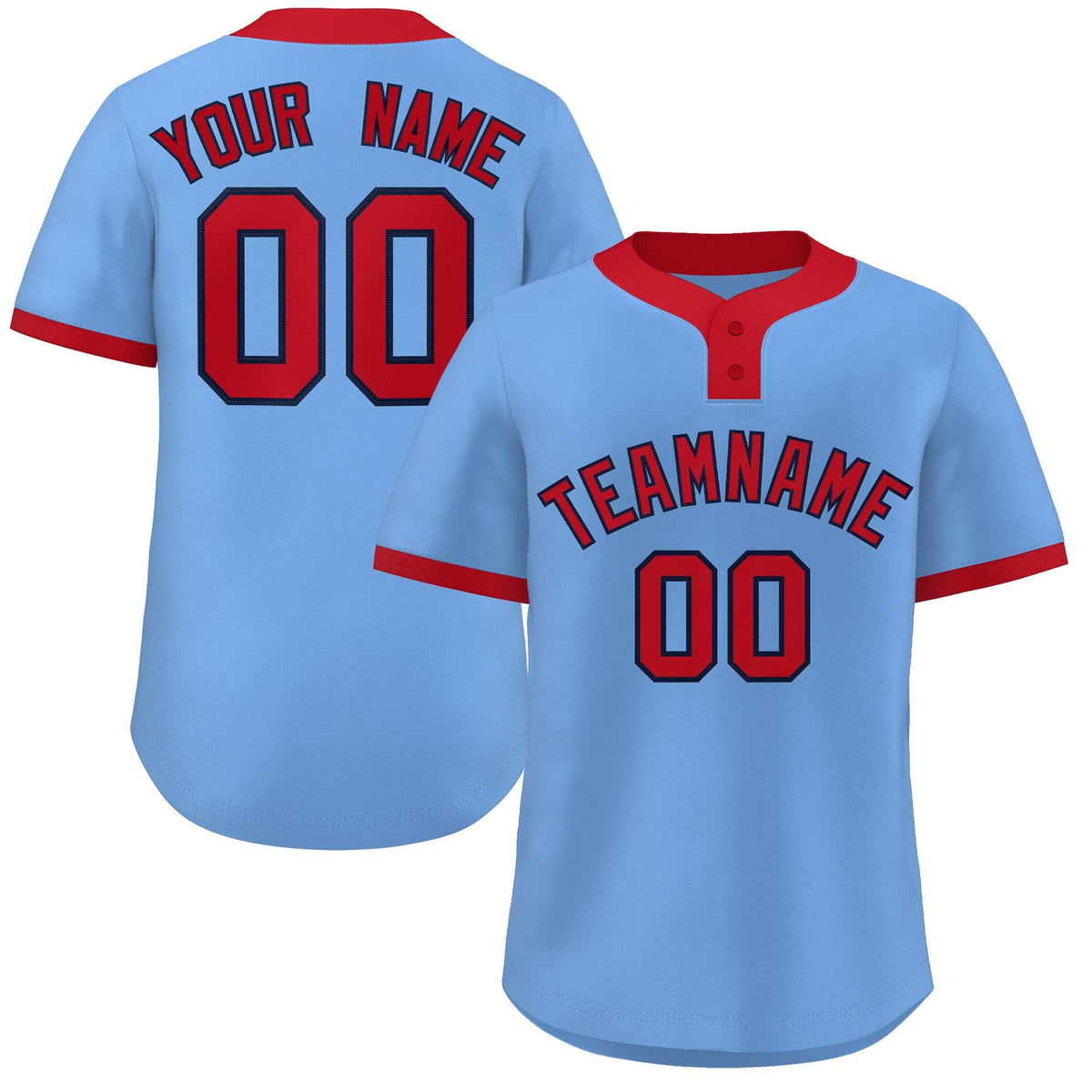 Custom Light Blue Red Classic Style Authentic Two-Button Softball Jersey