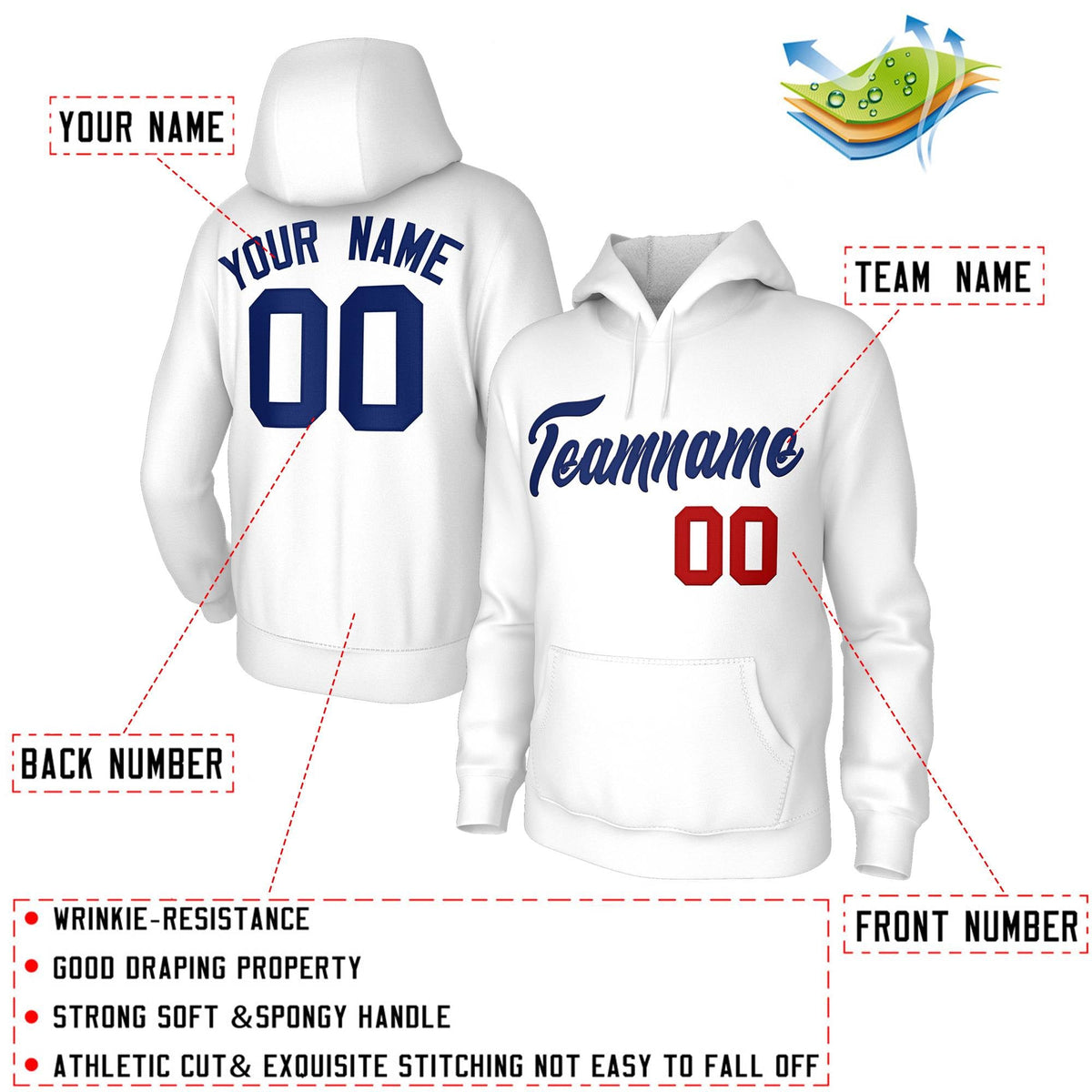 Custom Stitched White Royal Classic Style Sweatshirt Pullover Hoodie| KXKSHOP