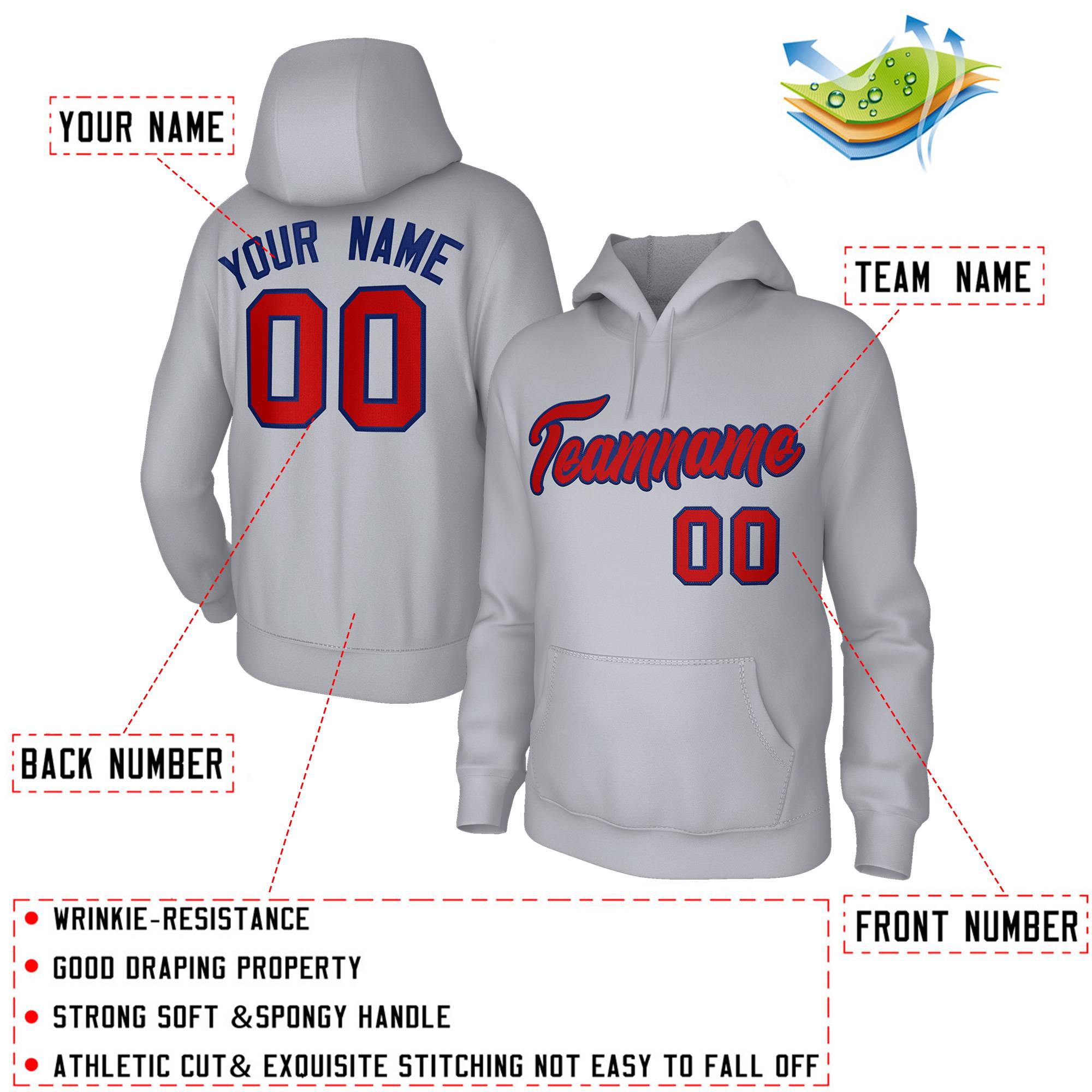 Custom Stitched Gray Red-Royal Classic Style Sweatshirt Pullover Hoodie| KXKSHOP