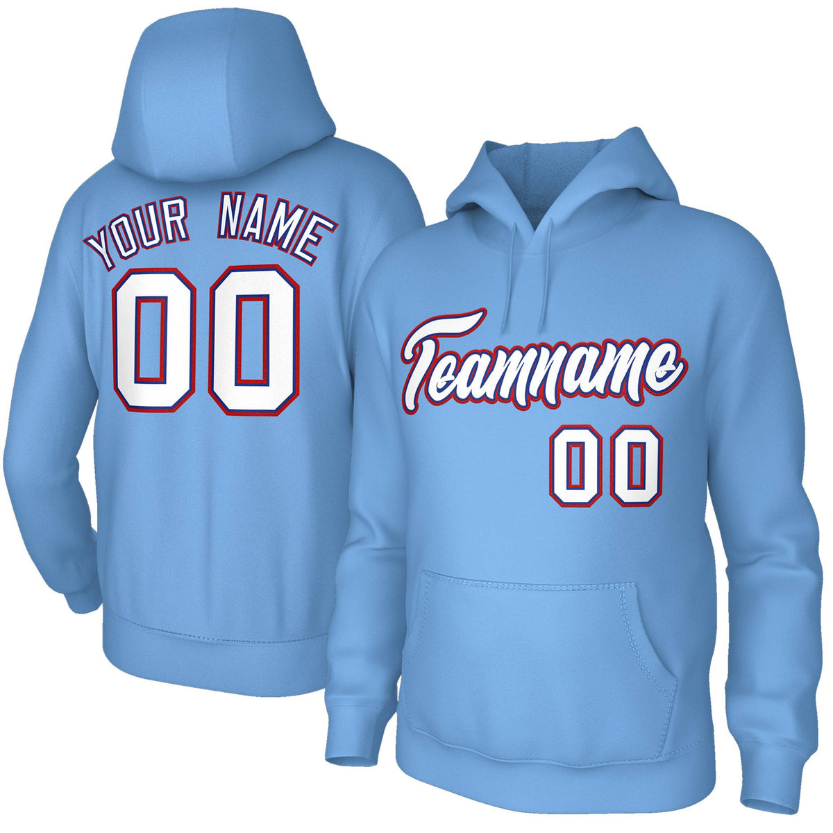 Custom Stitched Powder Blue White-Red Classic Style Sweatshirt Pullover Hoodie| KXKSHOP