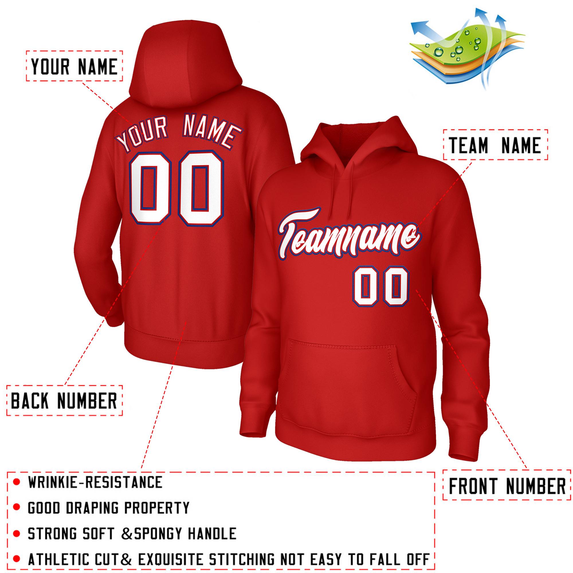 Custom Stitched Red White-Red Classic Style Sweatshirt Pullover Hoodie| KXKSHOP