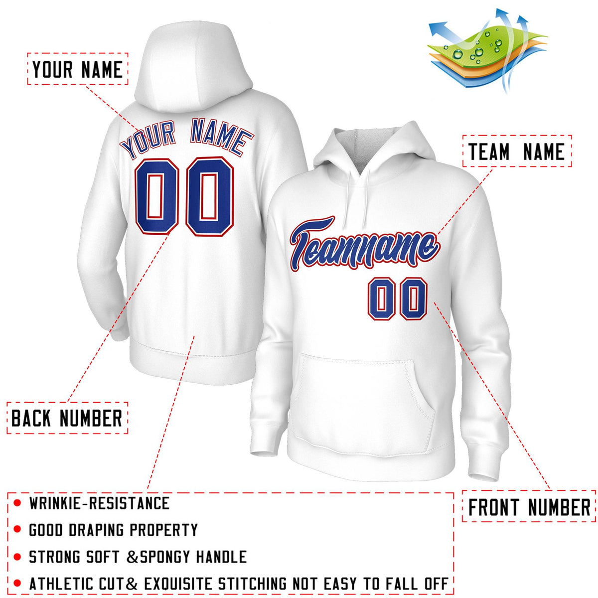 Custom Stitched White Royal-White Classic Style Sweatshirt Pullover Hoodie| KXKSHOP