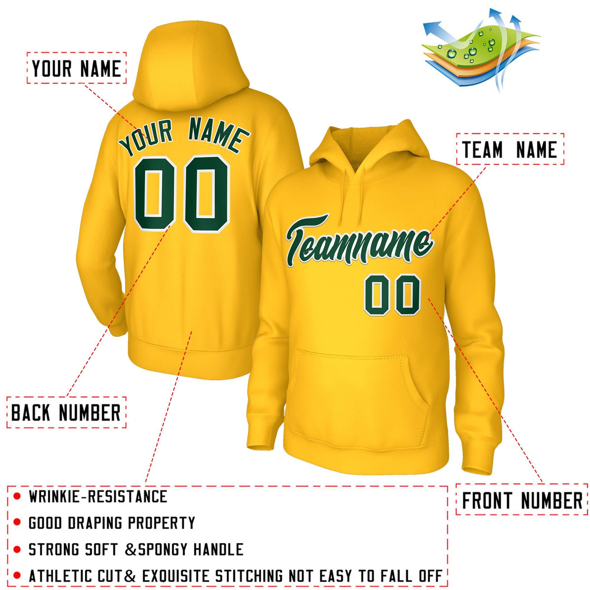 Custom Stitched Yellow Green-White Classic Style Sweatshirt Pullover Hoodie| KXKSHOP