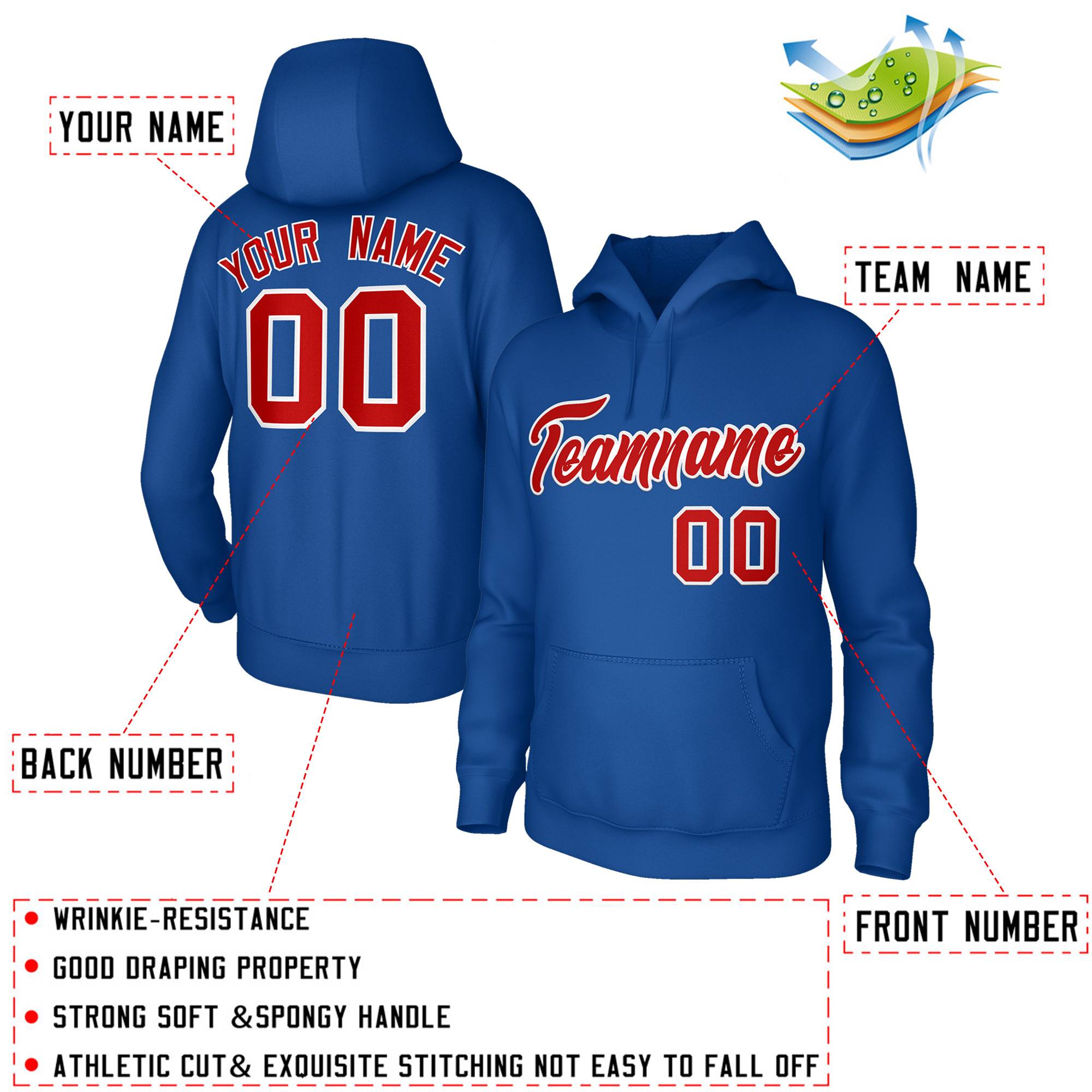 Custom Stitched Royal Red-White Classic Style Sweatshirt Pullover Hoodie| KXKSHOP