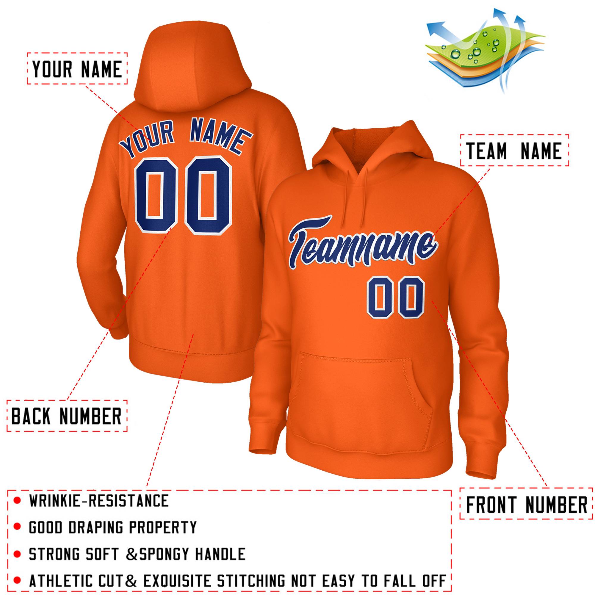 Custom Stitched Orange Royal-White Classic Style Sweatshirt Pullover Hoodie| KXKSHOP