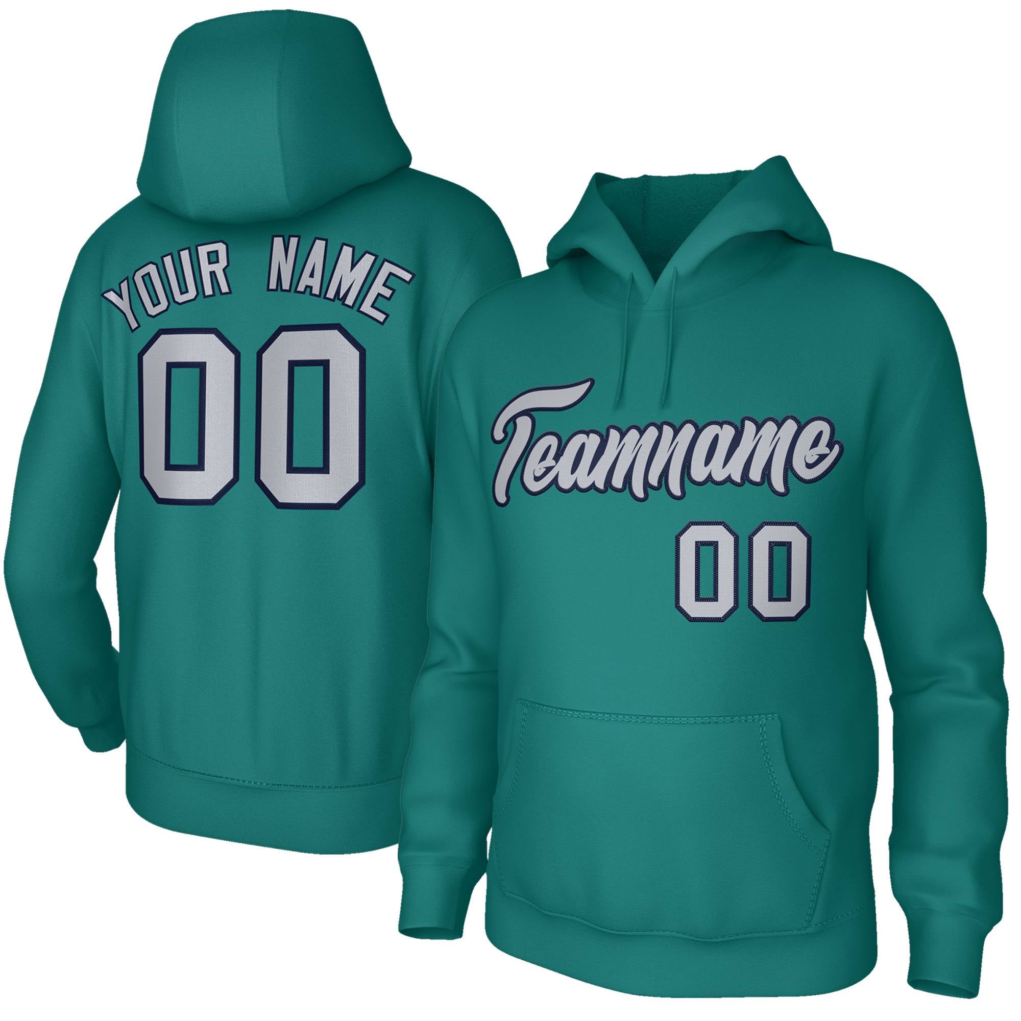 Custom Stitched Aqua Gray Navy Classic Style Sweatshirt Pullover Hoodie| KXKSHOP