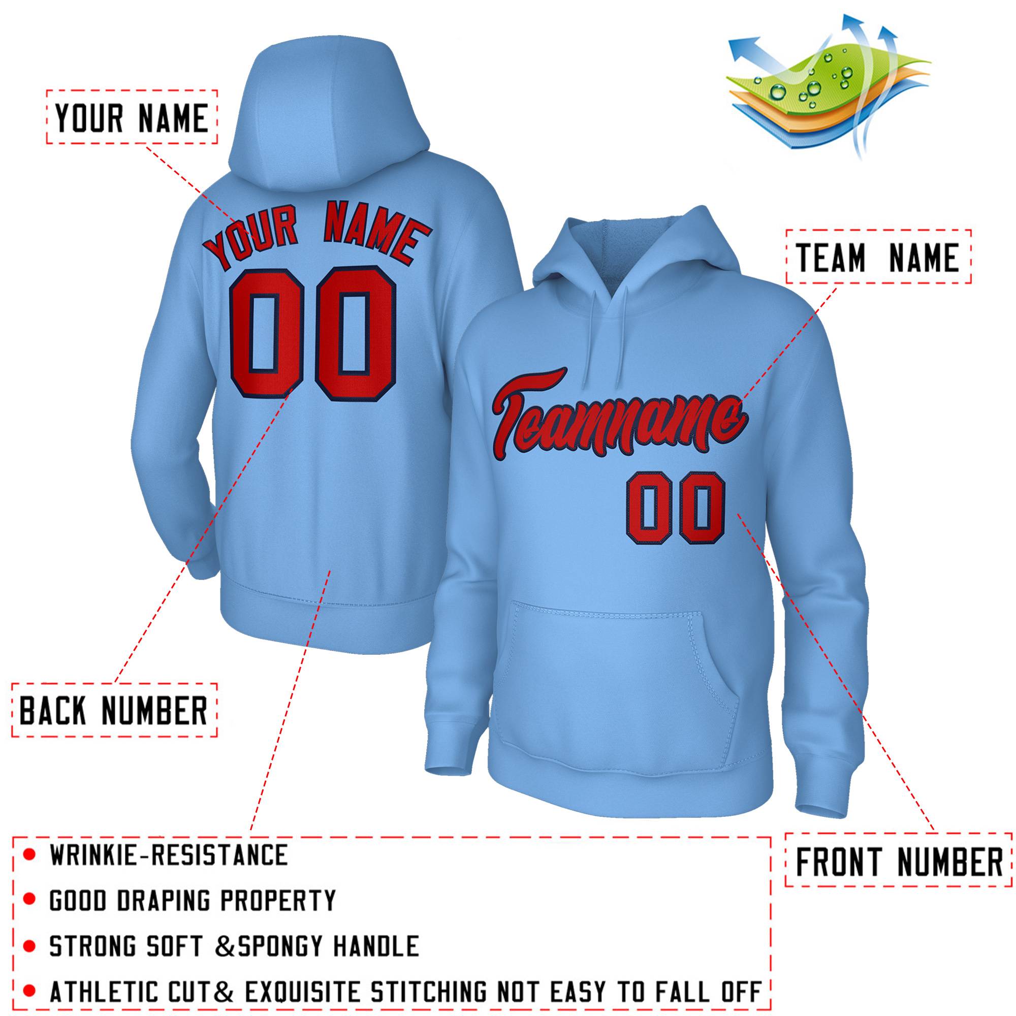 Custom Stitched Light Blue Red-Navy Classic Style Sweatshirt Pullover Hoodie| KXKSHOP