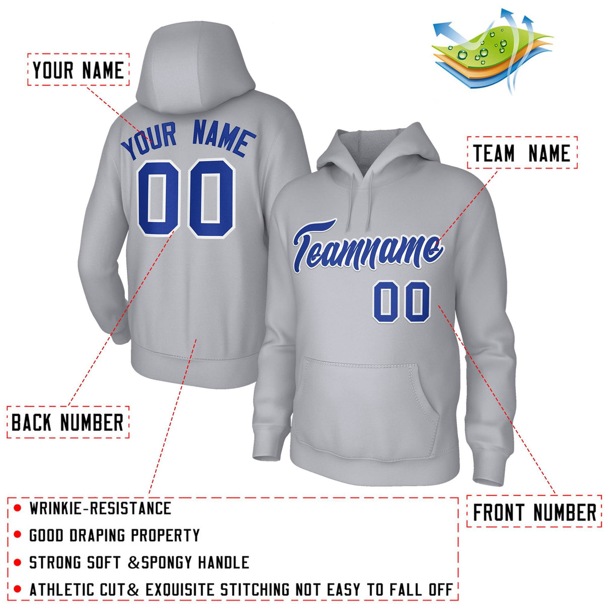 Custom Stitched Gray Royal-White Classic Style Sweatshirt Pullover Hoodie| KXKSHOP