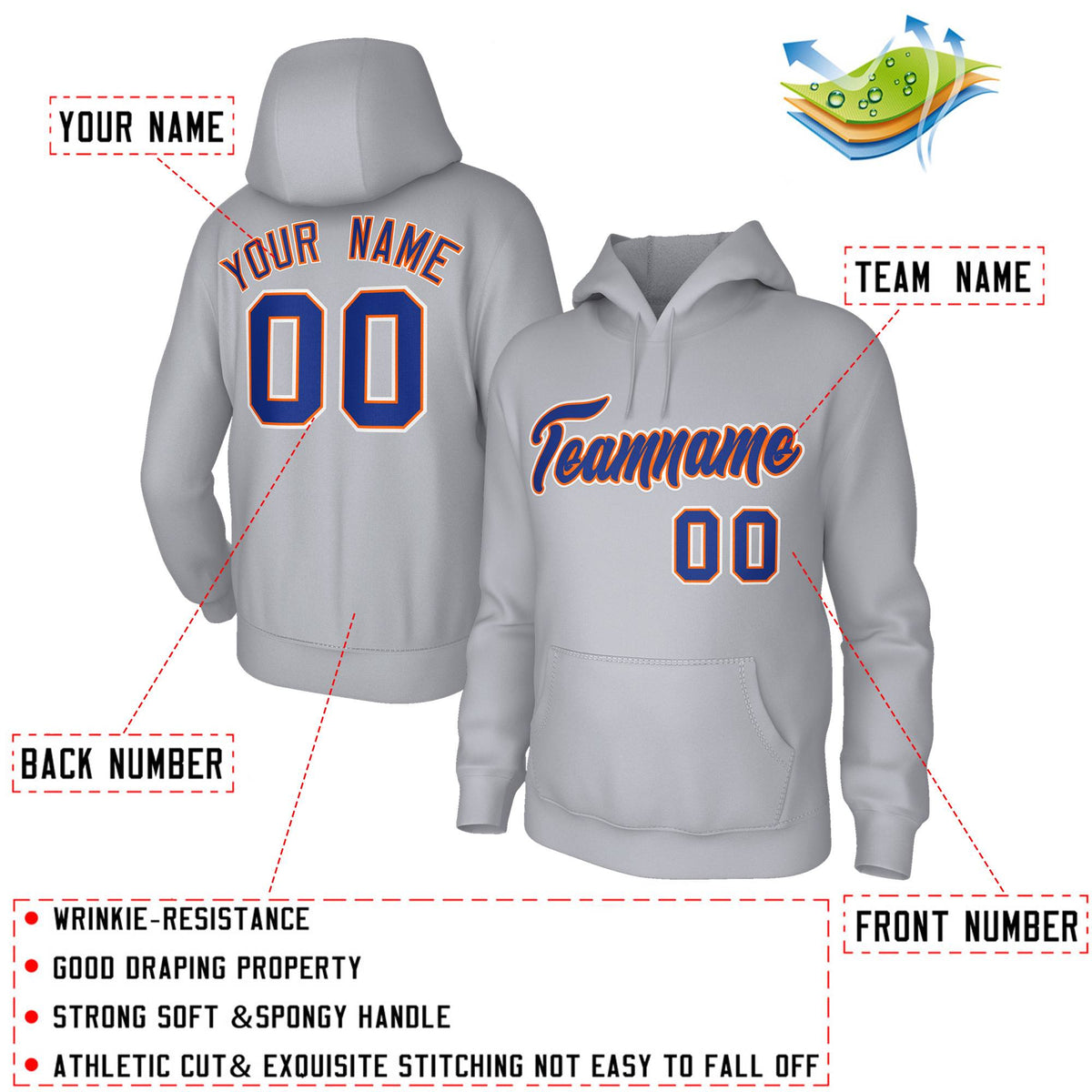 Custom Stitched Gray Royal-Orange Classic Style Sweatshirt Pullover Hoodie| KXKSHOP