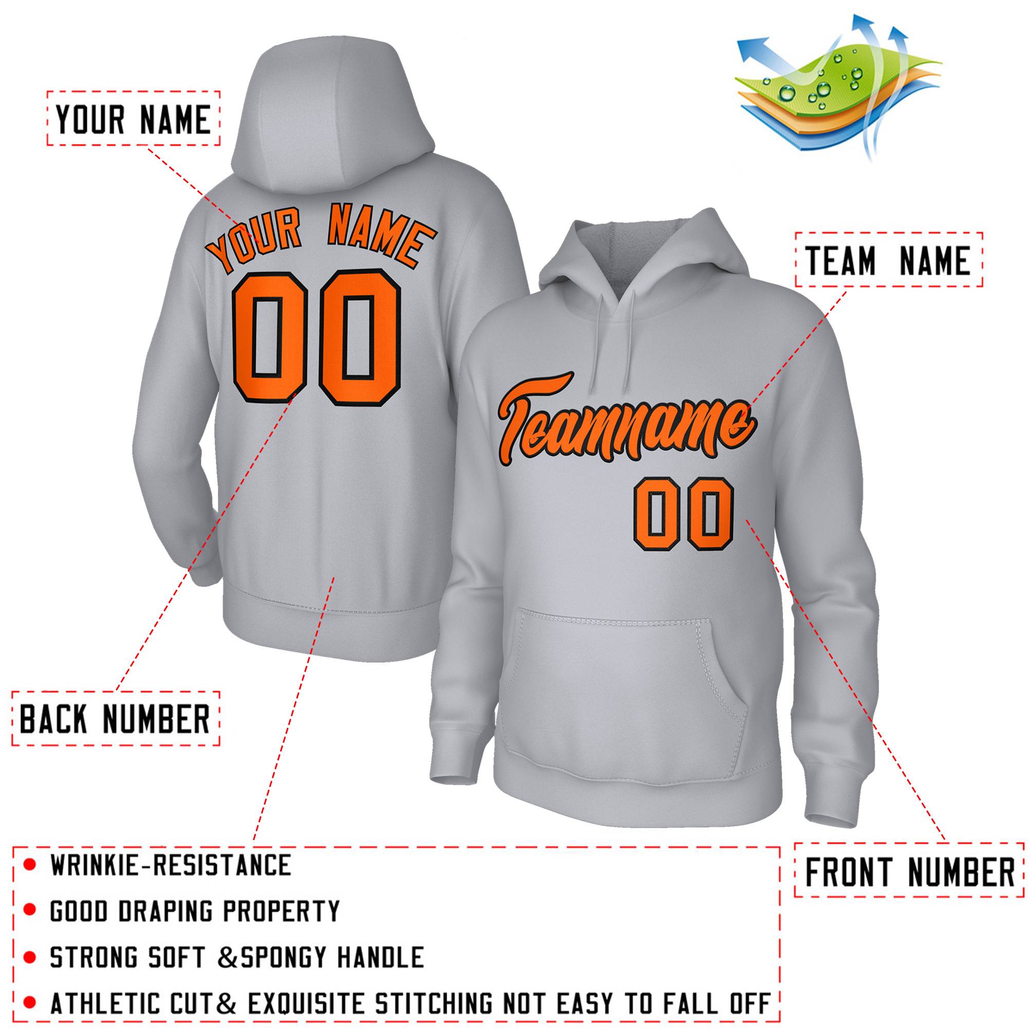 Custom Stitched Gray Orange-Black Classic Style Sweatshirt Pullover Hoodie| KXKSHOP