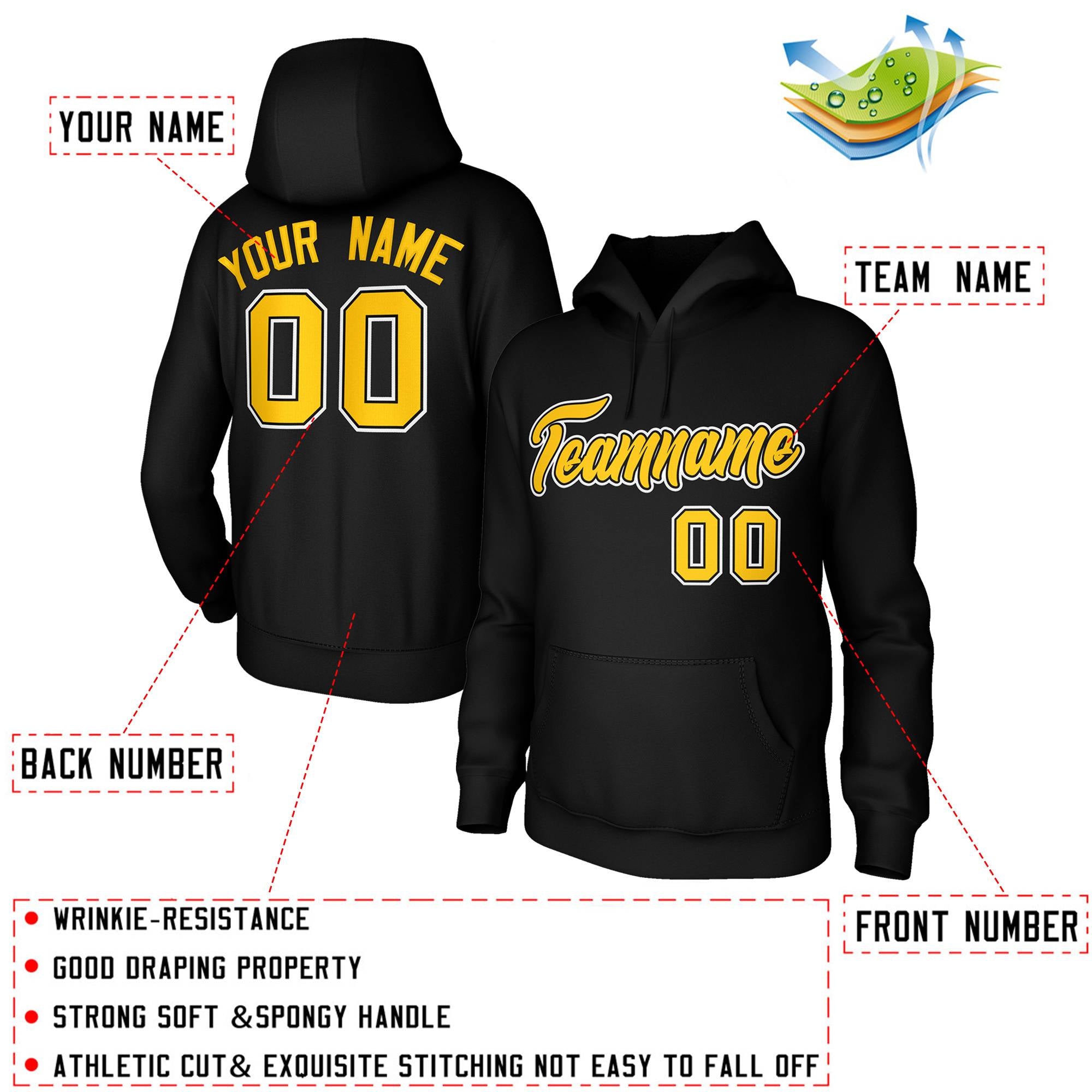 Custom Stitched Black Yellow-White Classic Style Sweatshirt Pullover Hoodie| KXKSHOP