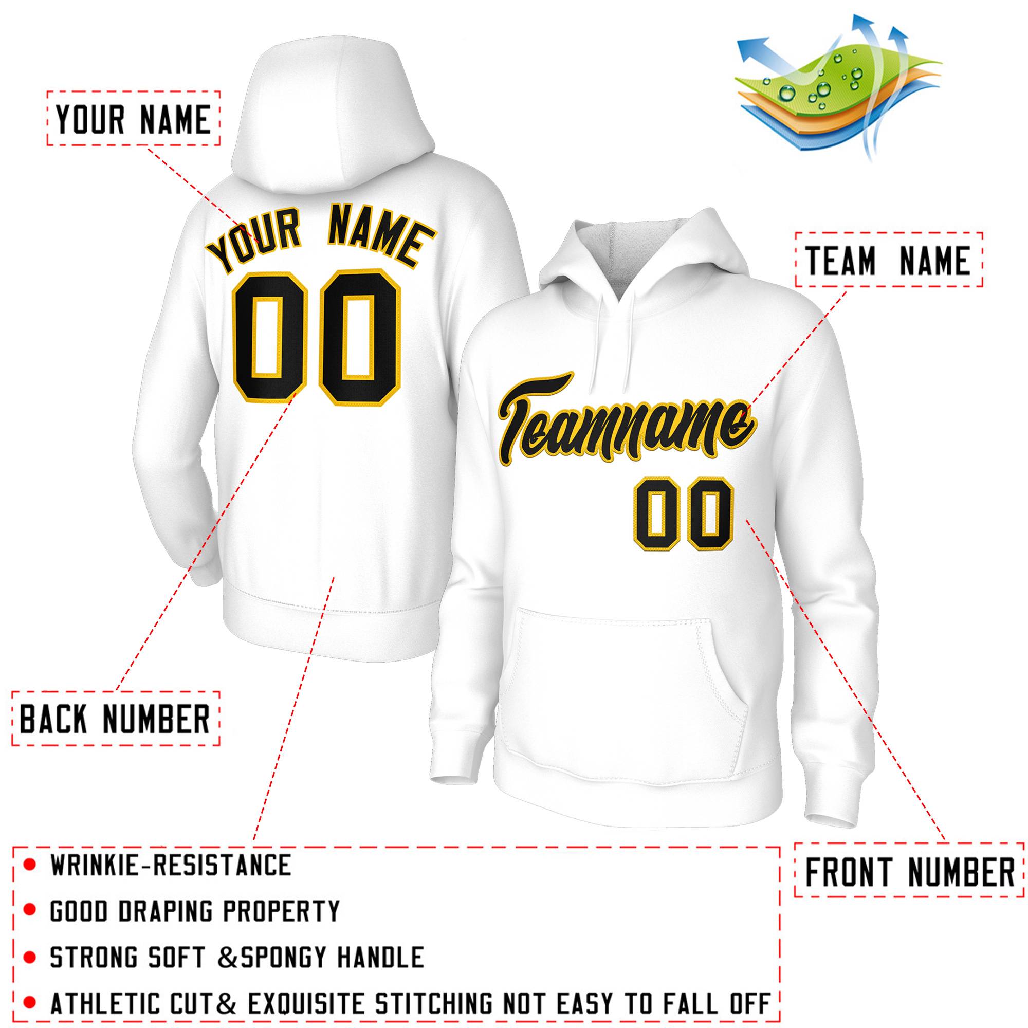Custom Stitched White Black-Yellow Classic Style Sweatshirt Pullover Hoodie| KXKSHOP