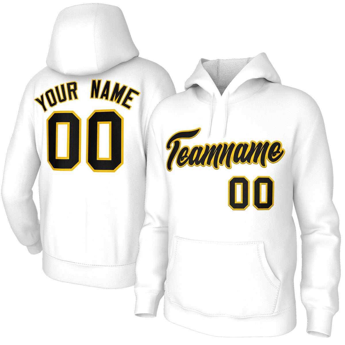 Custom Stitched White Black-Yellow Classic Style Sweatshirt Pullover Hoodie| KXKSHOP