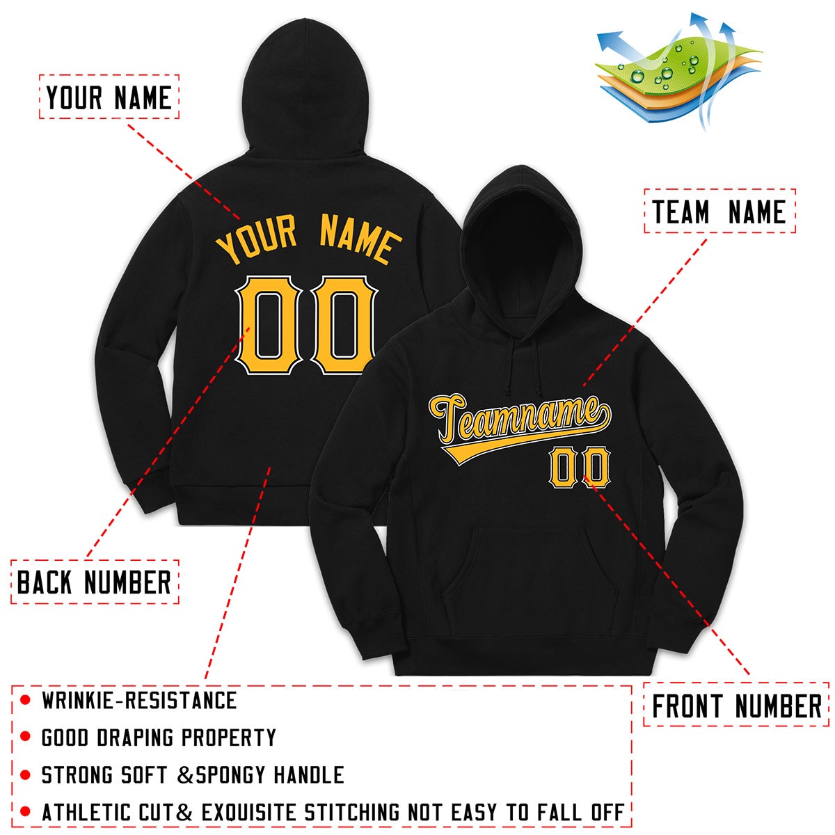 Custom Black Yellow White Classic Style Sweatshirt Fashion Hoodie Uniform| KXKSHOP