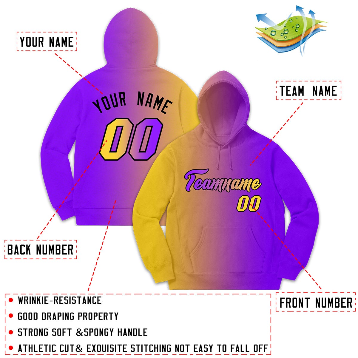 Custom Purple Yellow Gradient Fashion Casual Pullover Sweatshirt Hoodie| KXKSHOP
