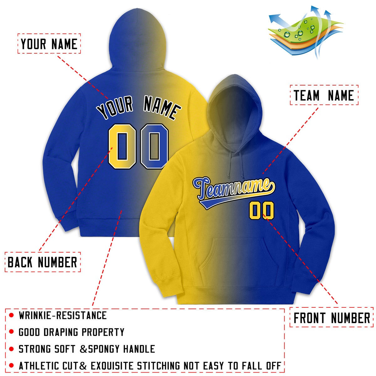 Custom Yellow Royal Gradient Fashion Casual Pullover Hoodie| KXKSHOP