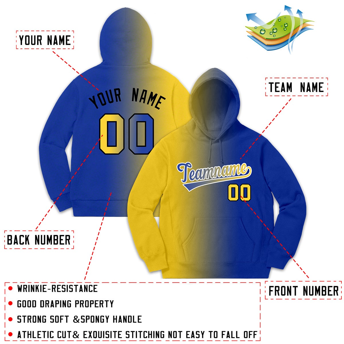 Custom Yellow Royal Gradient FashionCasual Pullover Hoodie| KXKSHOP