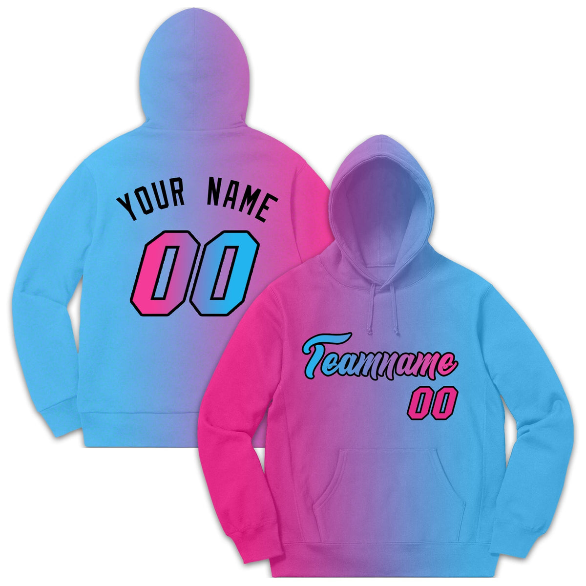 Custom Pink Light Blue Gradient Fashion Casual Pullover Sweatshirt Hoodie| KXKSHOP