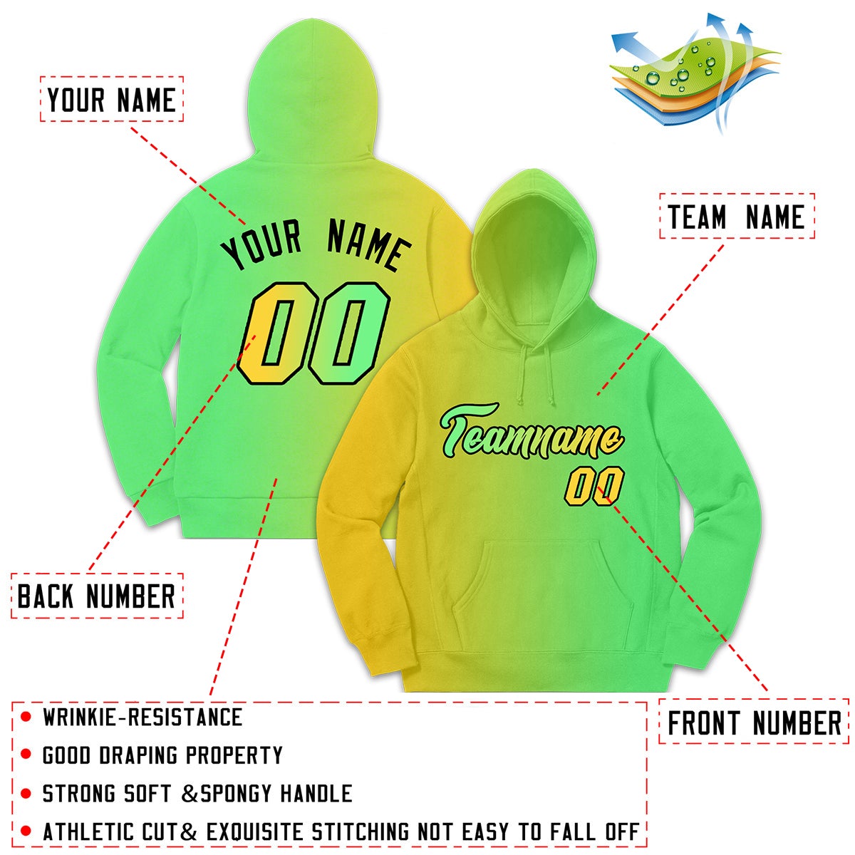 Custom Neon Green Yellow Gradient Fashion Casual Pullover Sweatshirt Hoodie| KXKSHOP