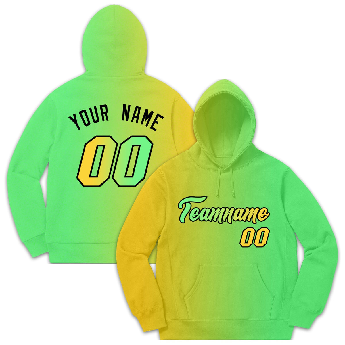 Custom Neon Green Yellow Gradient Fashion Casual Pullover Sweatshirt Hoodie| KXKSHOP