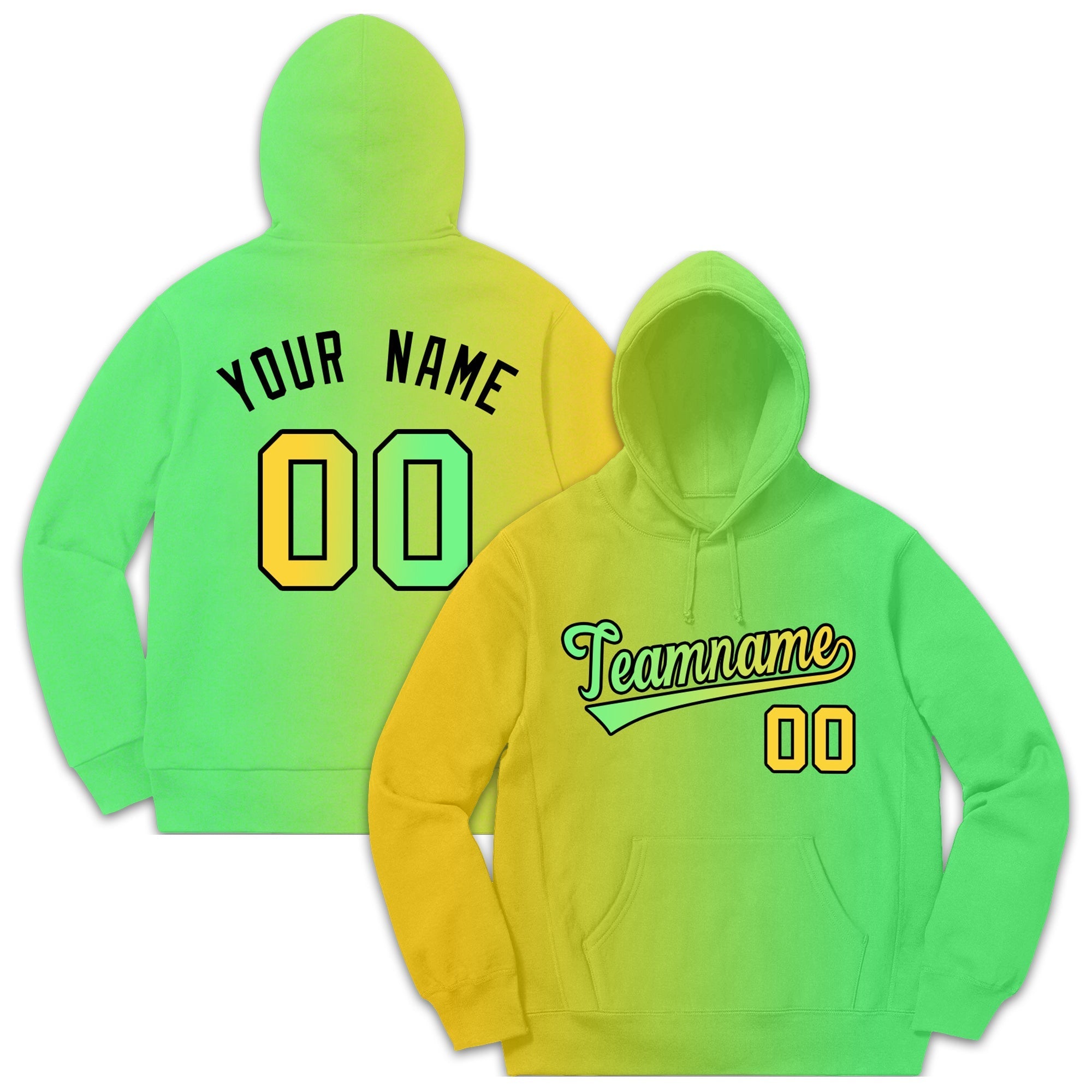 Custom Yellow Neon Green Gradient Fashion Casual Pullover Sweatshirt Hoodie| KXKSHOP