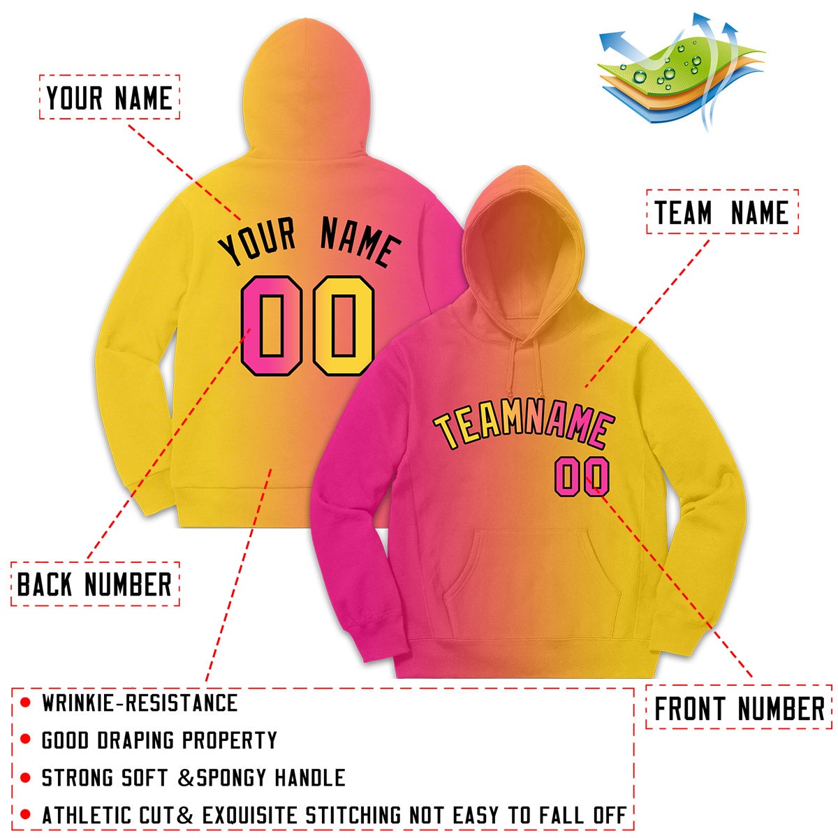 Custom Pink Orange Gradient Fashion Casual Pullover Sweatshirt Hoodie| KXKSHOP