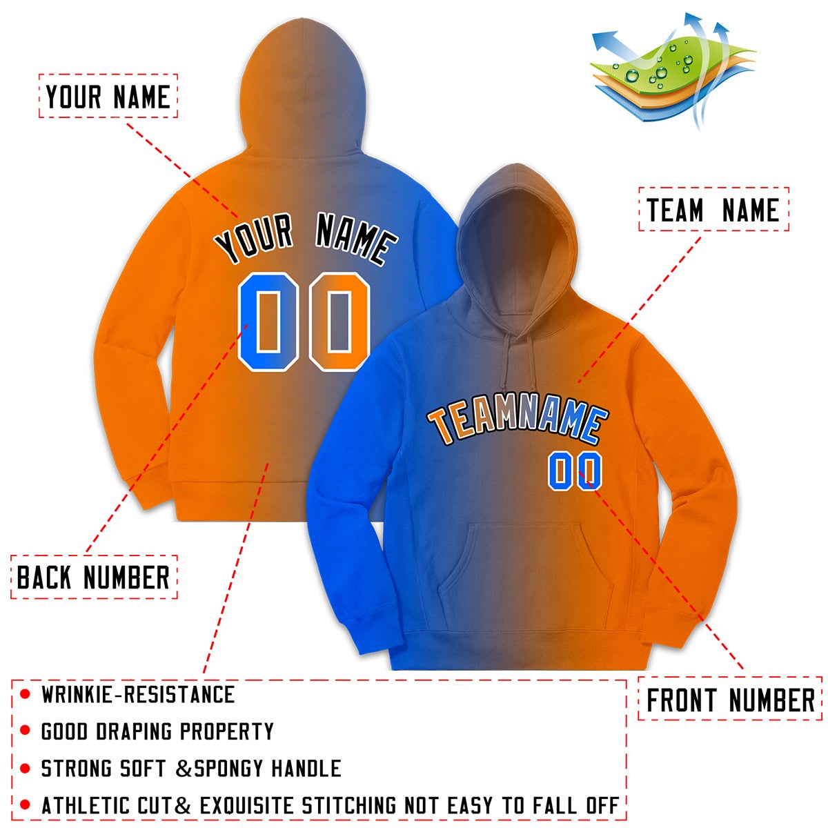 Custom Stitched Sportwear Royal Orange Gradient Fashion Casual Pullover Hoodie| KXKSHOP