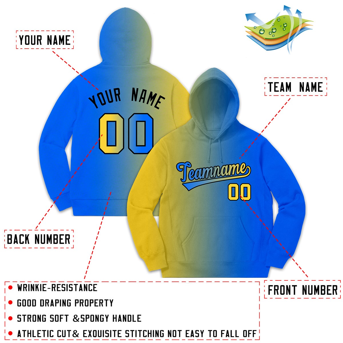 Custom Stitched Sportwear Royal Yellow Gradient Fashion Casual Pullover Hoodie| KXKSHOP
