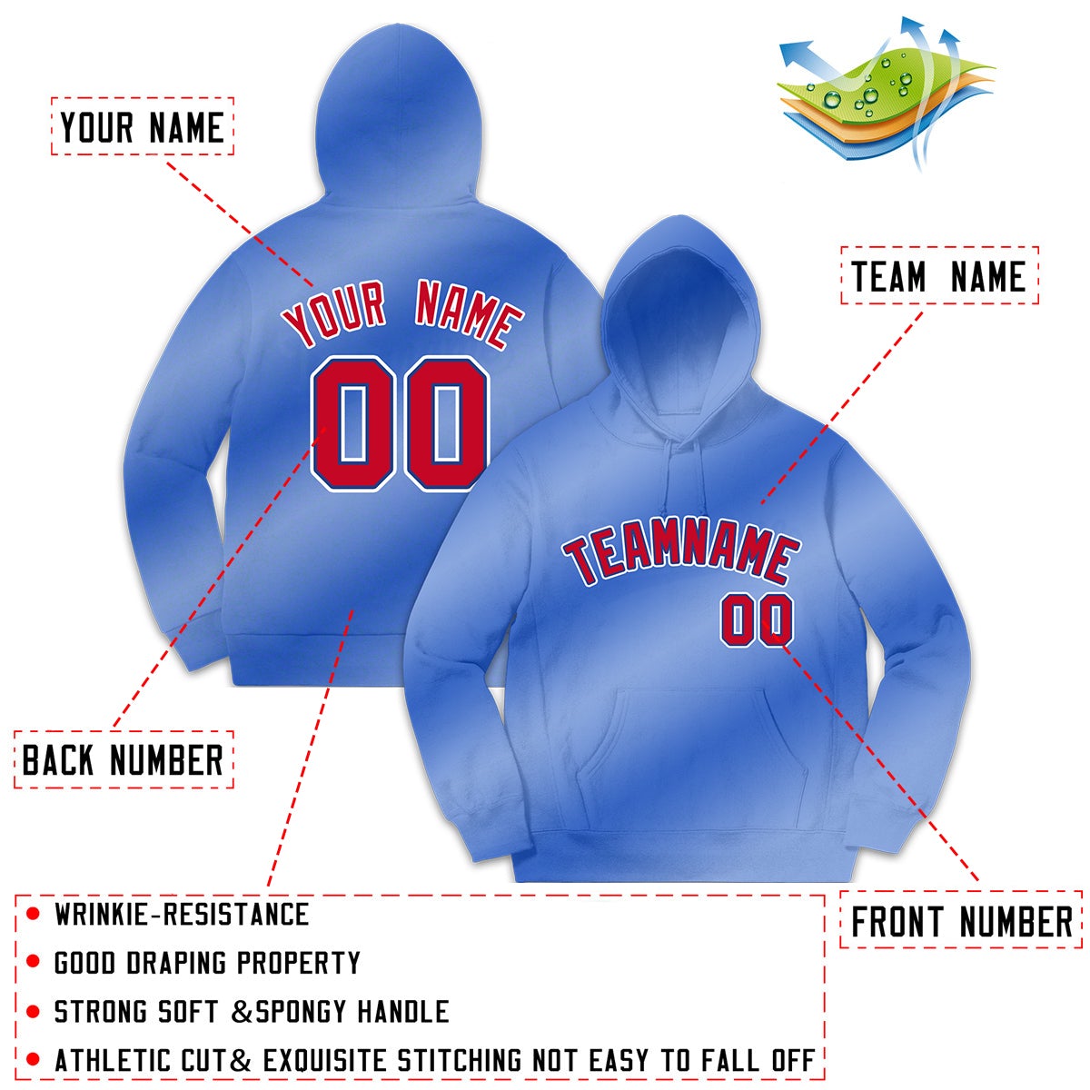 Custom Light Blue Gradient Fashion Casual Pullover Hoodie| KXKSHOP