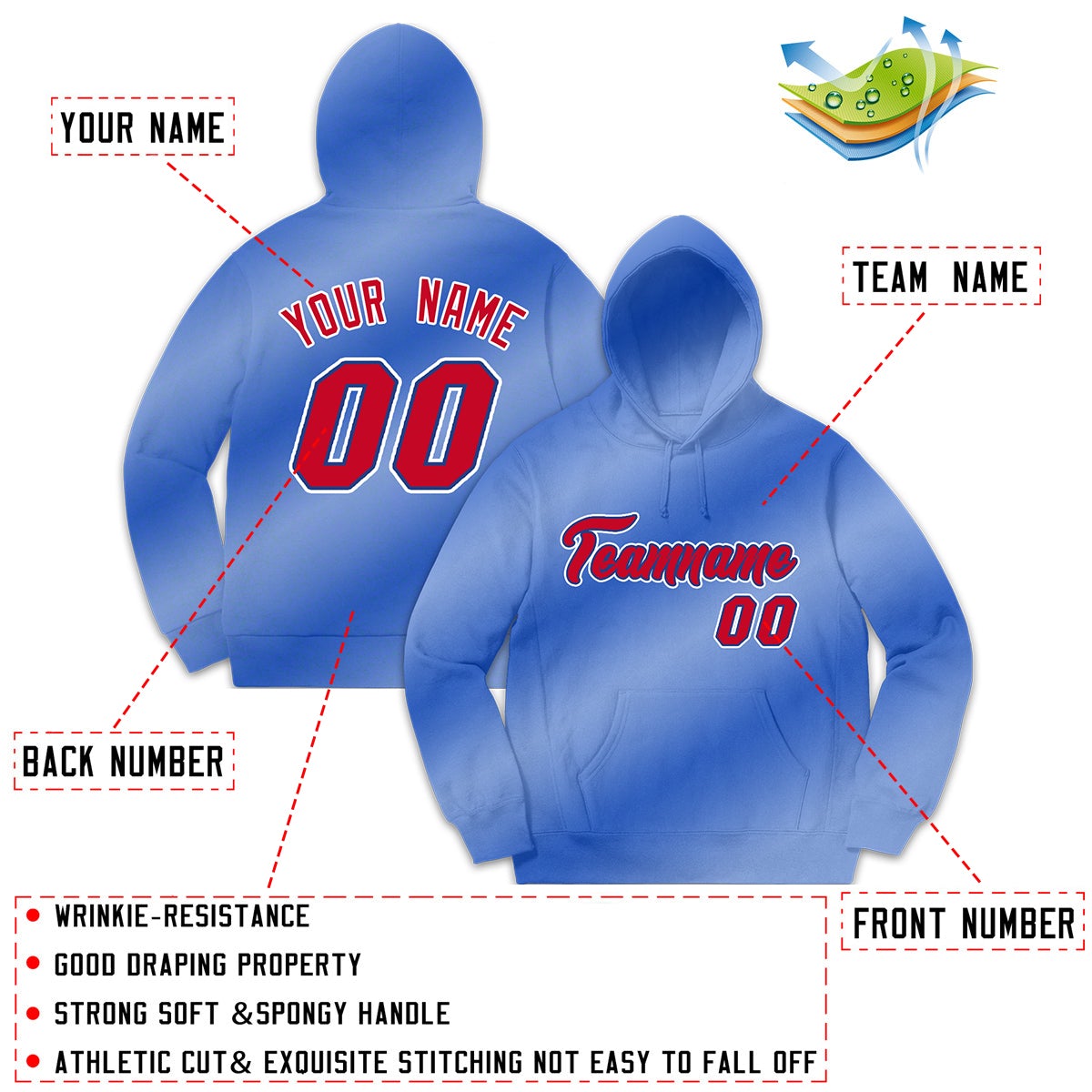 Custom Light Blue Gradient Fashion Casual Pullover Hoodie| KXKSHOP