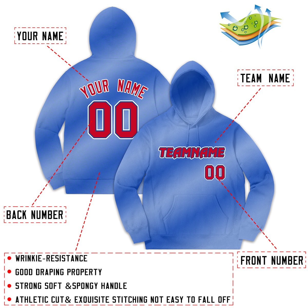 Custom Light Blue Gradient Fashion Casual Pullover Hoodie| KXKSHOP