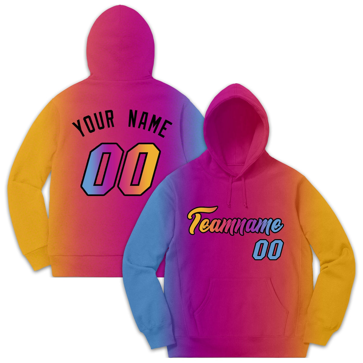 Custom Lt Blue Pink-Orange Gradient Fashion Casual Pullover Hoodie| KXKSHOP