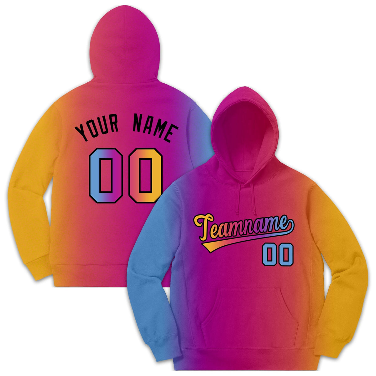 Custom Lt Blue Pink-Orange Gradient Fashion Casual Pullover Hoodie| KXKSHOP