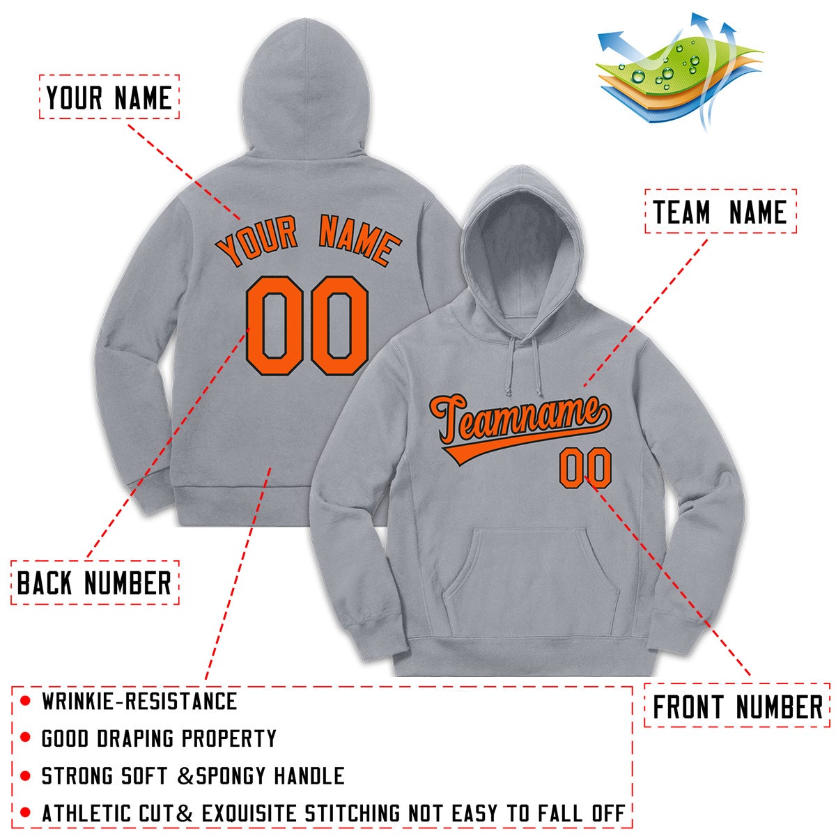 Custom Gray Orange-Black Sport Classic Style Sweatshirt Fashion Hoodie Uniform| KXKSHOP