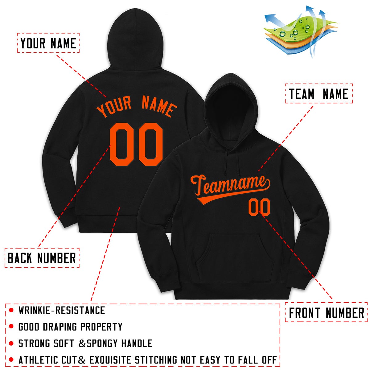 Custom Black Orange Classic Style Sweatshirt Fashion Hoodie Uniform| KXKSHOP