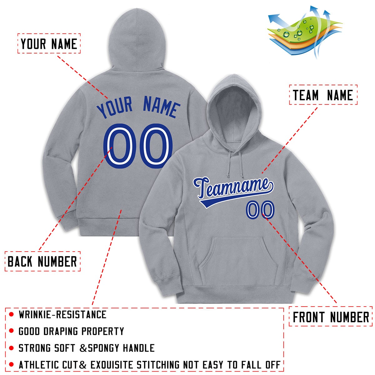 Custom Gray Royal-White Classic Style Sweatshirt Fashion Hoodie Uniform| KXKSHOP