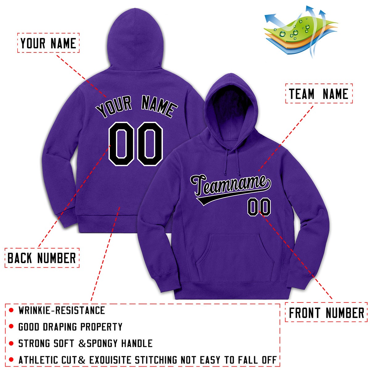 Custom Purple Black-White Classic Style Pullover Fashion Hoodie Uniform| KXKSHOP