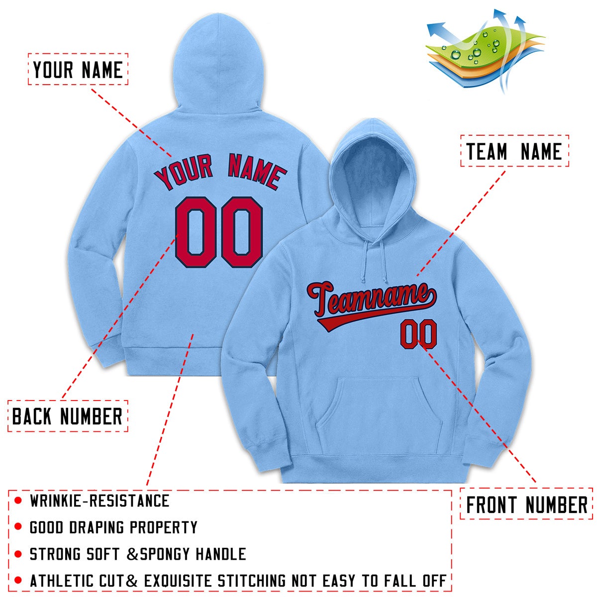 Custom Light Blue Red-Black Sport Classic Style Sweatshirt Fashion Hoodie Uniform| KXKSHOP