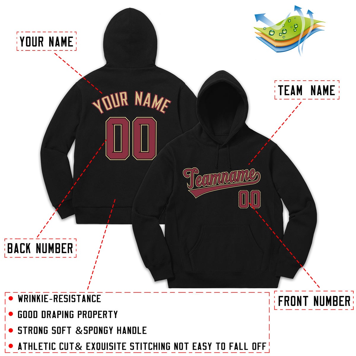 Custom Black Cardinal-Old Gold Classic Style Sweatshirt Fashion Hoodie Uniform| KXKSHOP