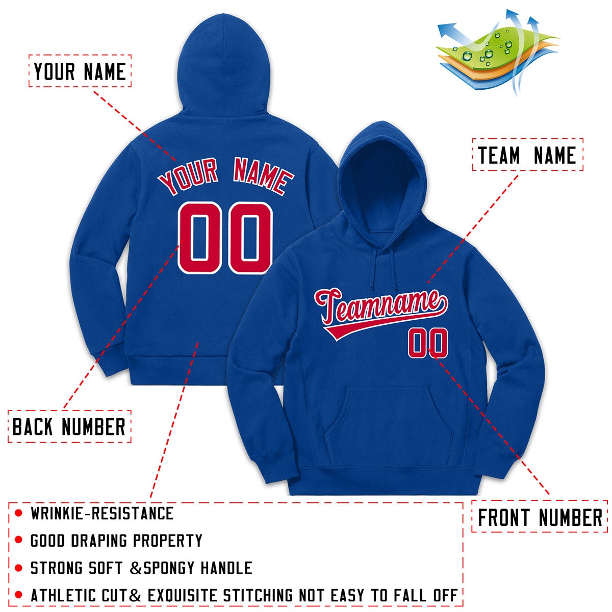 Custom Royal Red-White Classic Style Pullover Fashion Hoodie| KXKSHOP