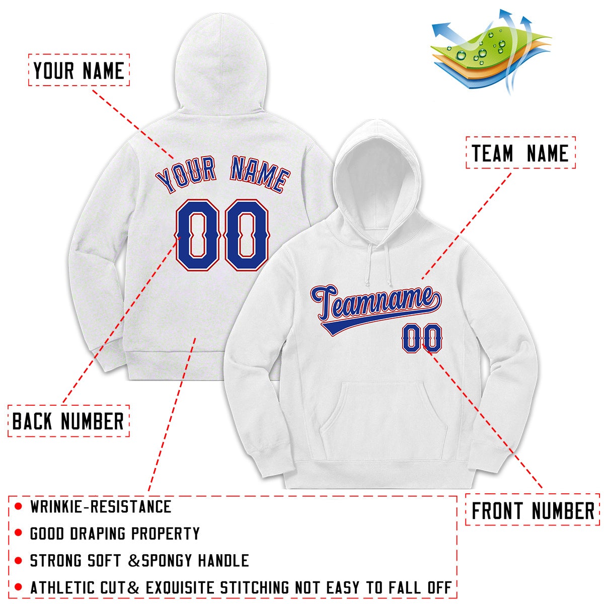 Custom White Navy-Red Sports Classic Style Hoodie Pullover Fashion Uniform| KXKSHOP