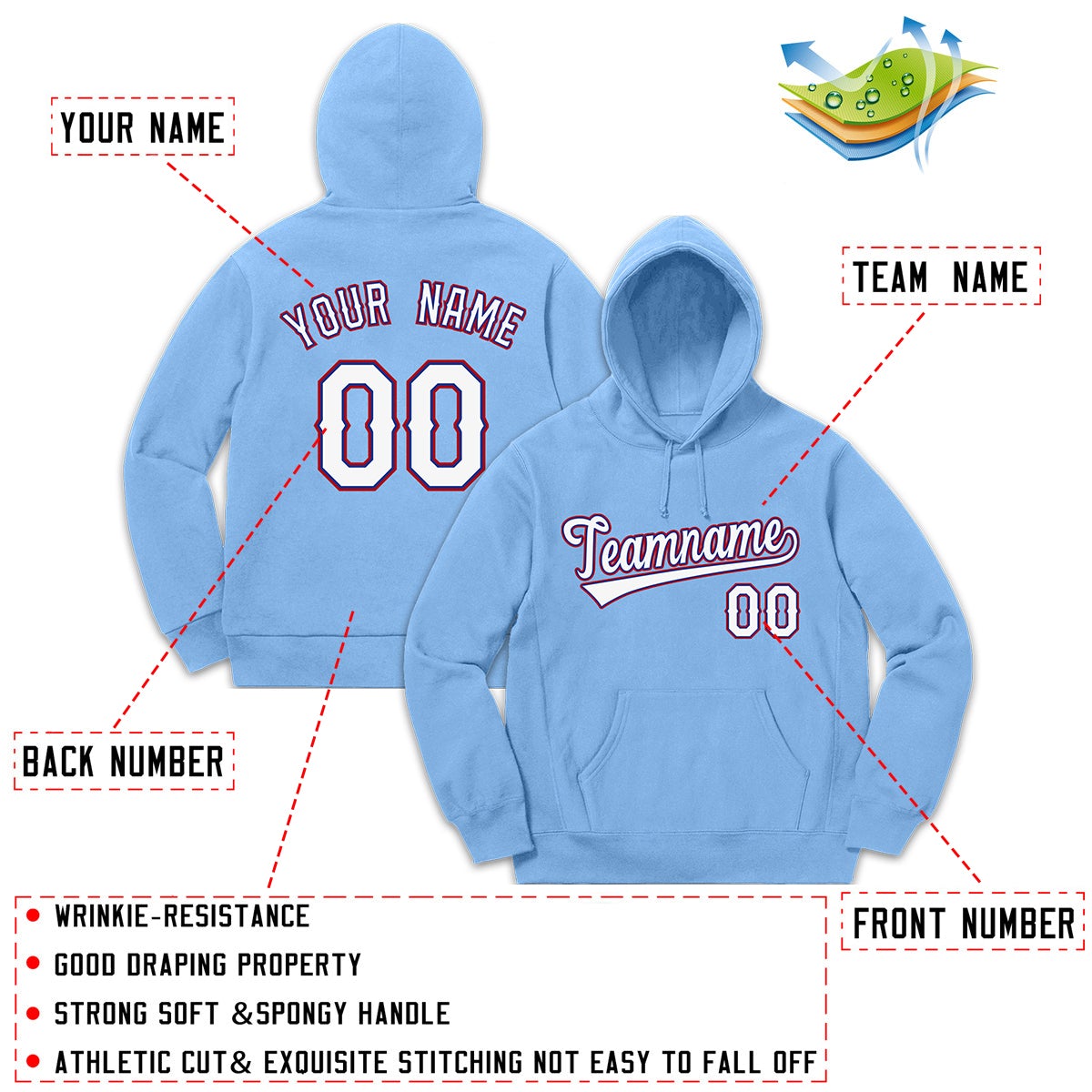 Custom Light Blue White Classic Style Sweatshirt Fashion Hoodie Uniform| KXKSHOP