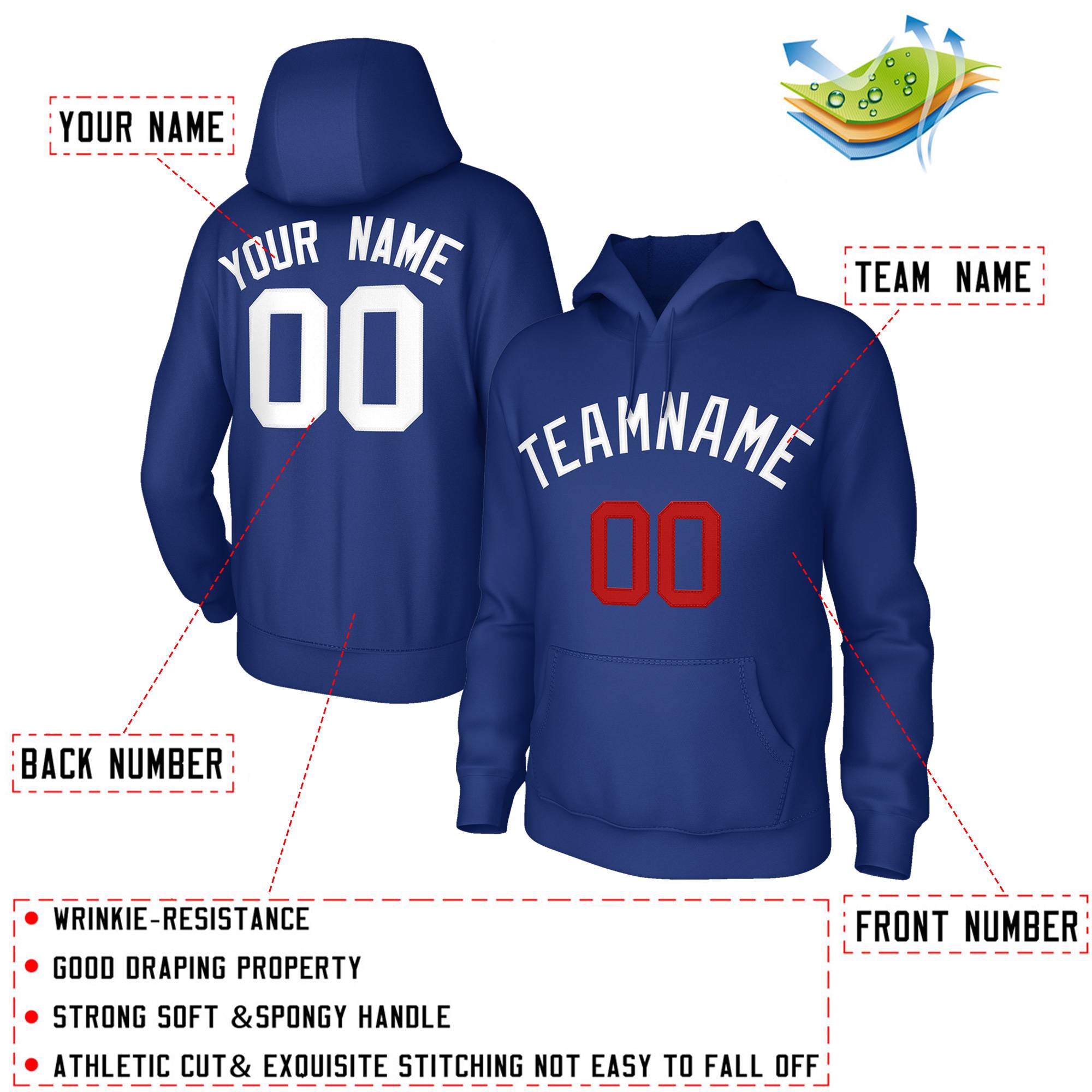 Custom Stitched Royal White-Red Classic Style Sweatshirt Pullover Hoodie| KXKSHOP