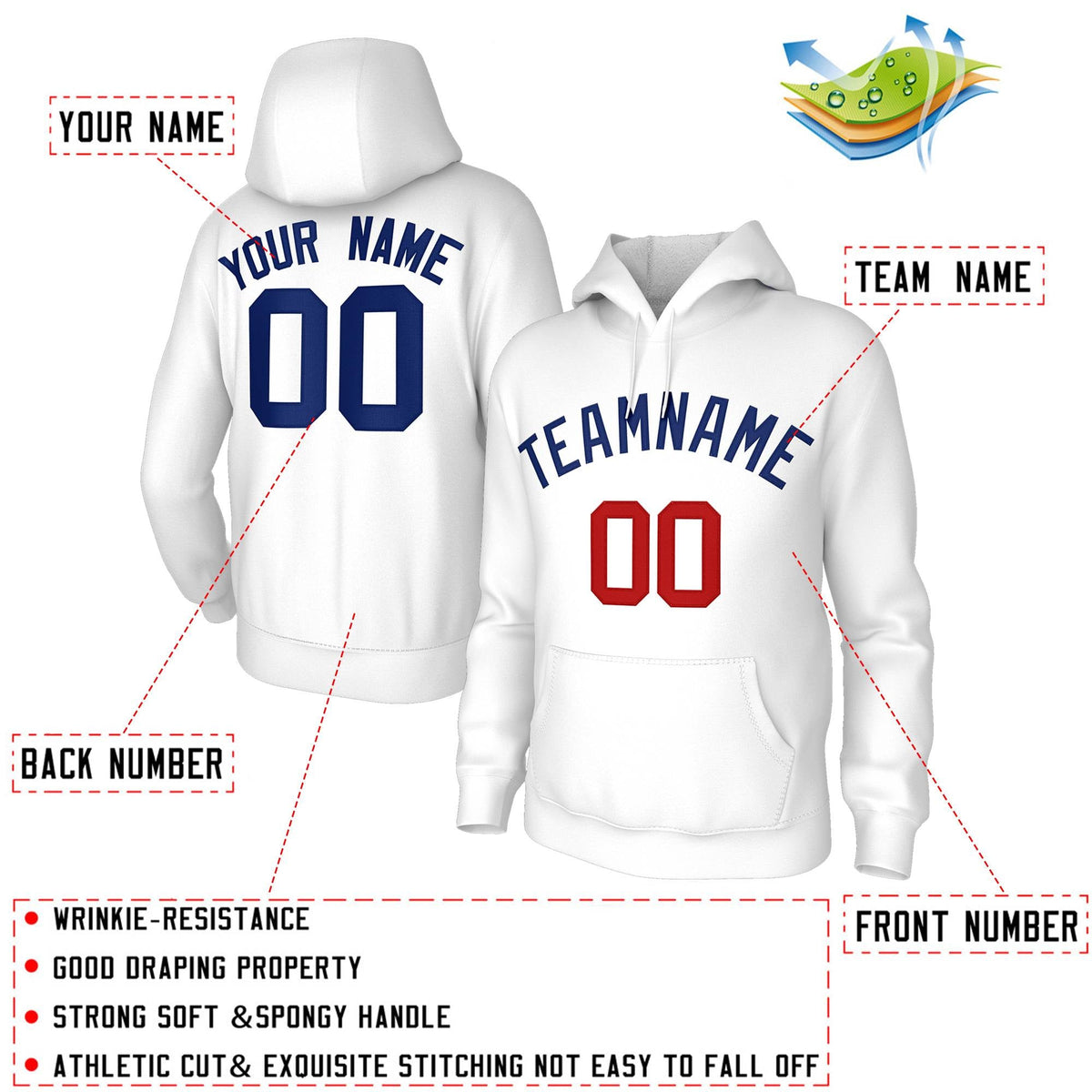 Custom Stitched White Royal-Red Classic Style Sweatshirt Pullover Hoodie| KXKSHOP