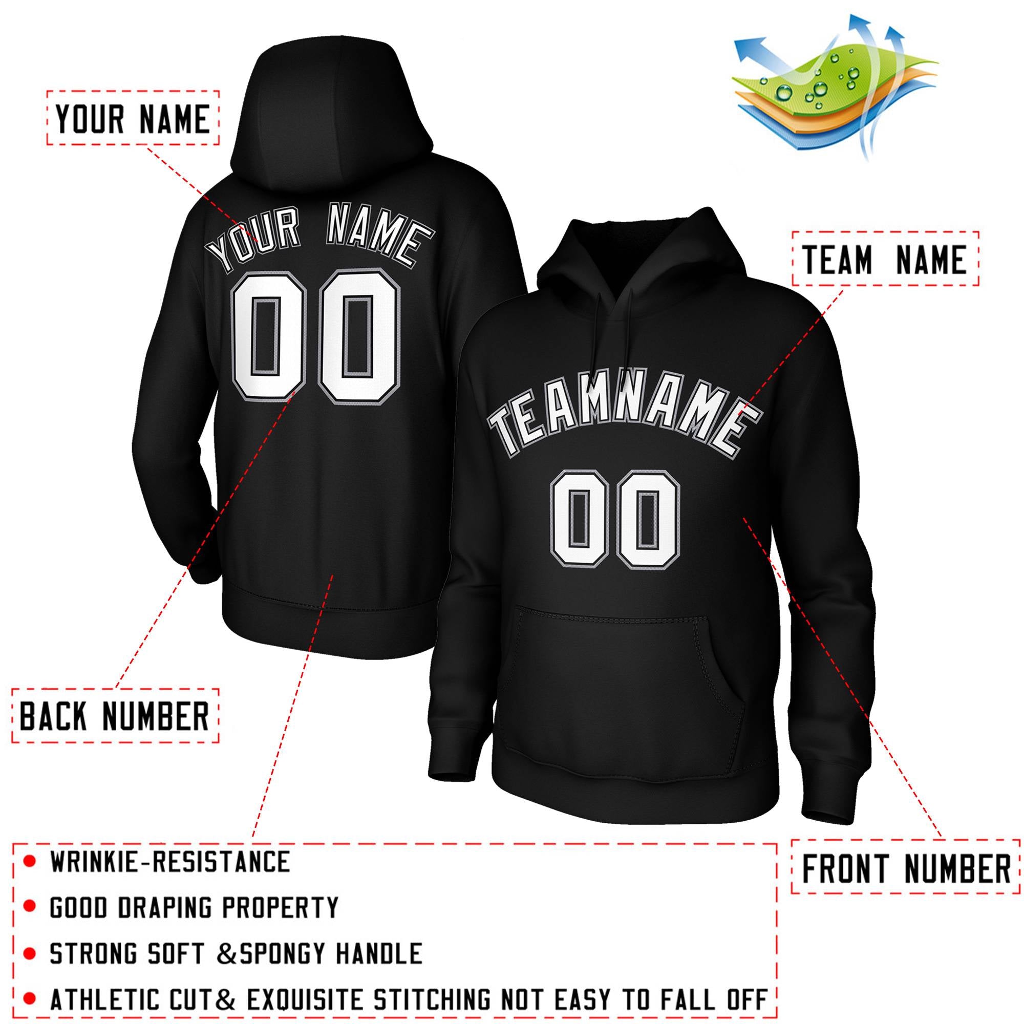 Custom Stitched Black White-Gray Classic Style Sweatshirt Pullover Hoodie| KXKSHOP