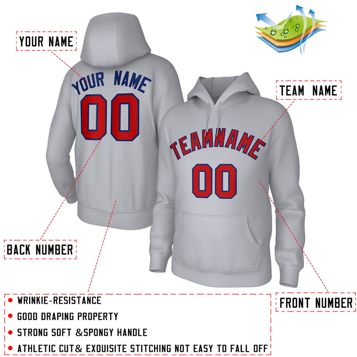 Custom Stitched Gray Red-Roayl Classic Style Training Uniform Hoodie| KXKSHOP