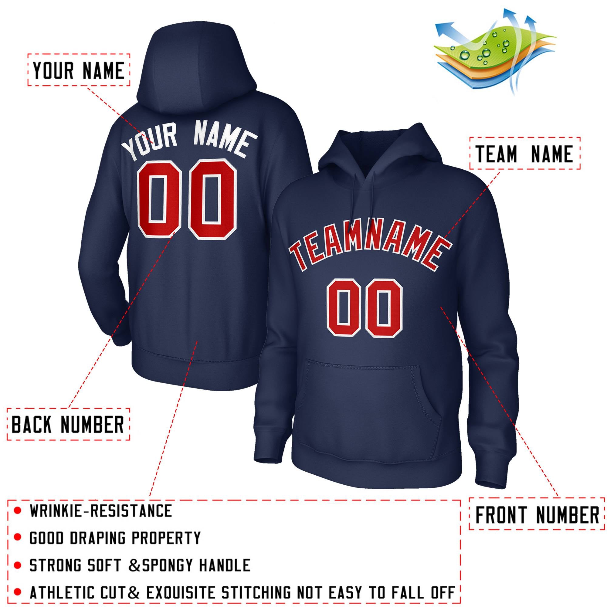 Custom Stitched Navy Red-White Classic Style Training Uniform Hoodie| KXKSHOP