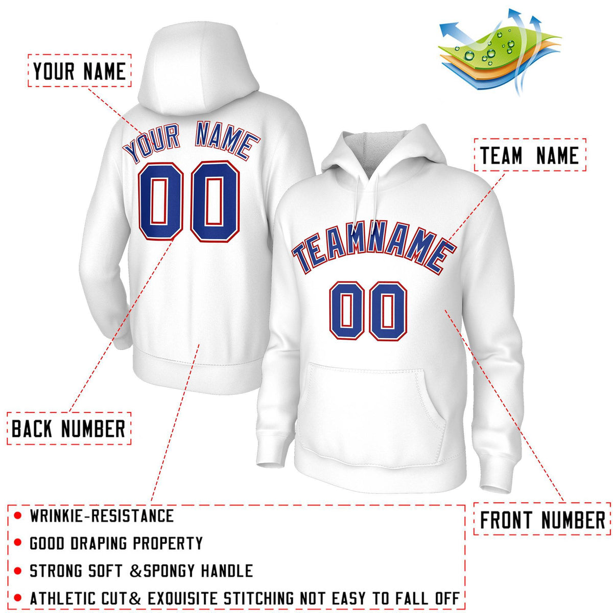 Custom Stitched White Royal-Red Classic Style Sweatshirt Pullover Hoodie| KXKSHOP